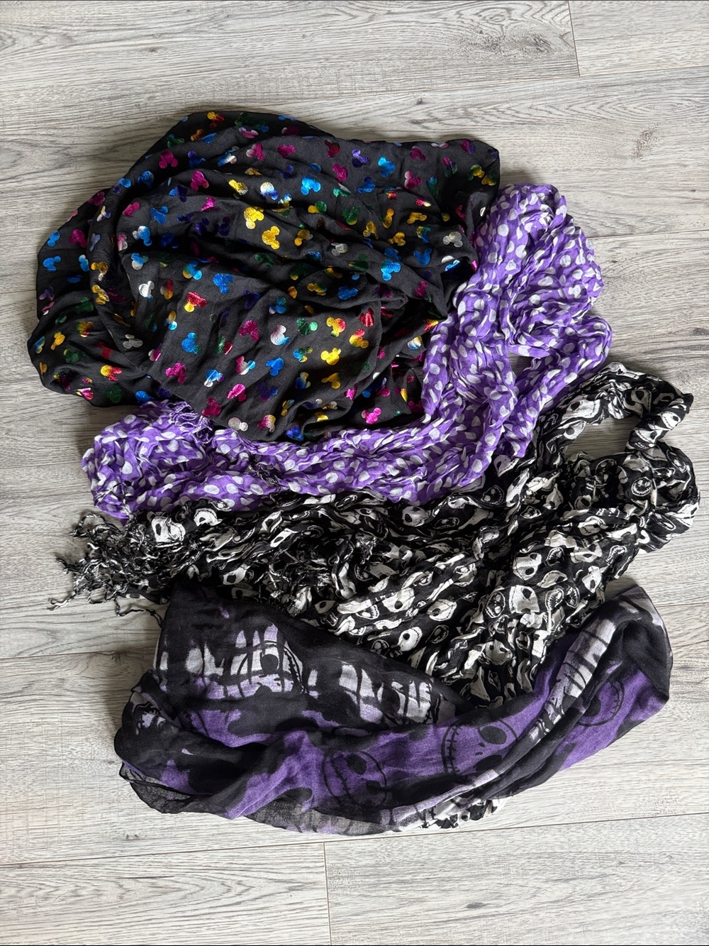 Women’s Disney Black & Purple Patterned Scarves - Pack of 4